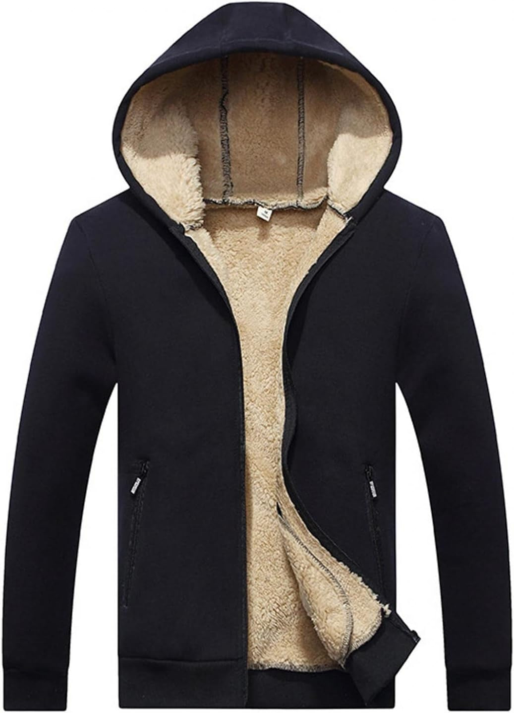 Mens Lightweight Hoodie Slim Fit Zip up Fleece Sherpa Lined Jacket Big Tall Thick Outerwear with Zipper Pockets