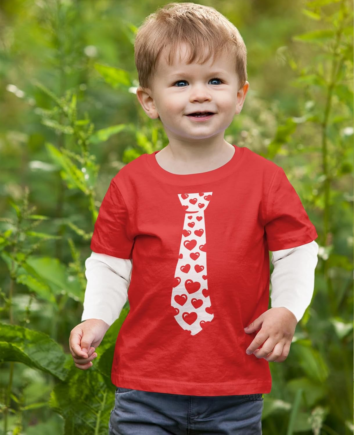 Red Hearts Tie for Valentine'S Day Love Youth Kids T-Shirt