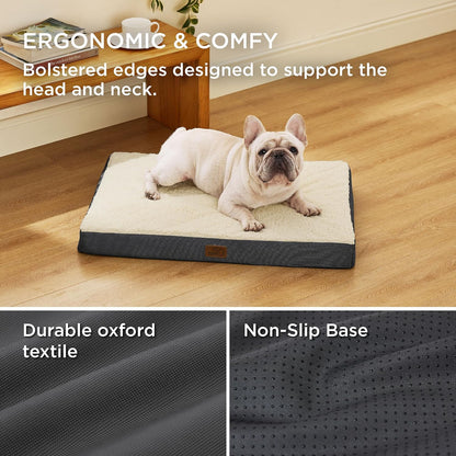 Large Dog Bed for Large Dogs up to 75Lbs - Big Orthopedic Dog Beds with Removable Washable Cover, Egg Crate Foam Pet Bed Mat, Grey
